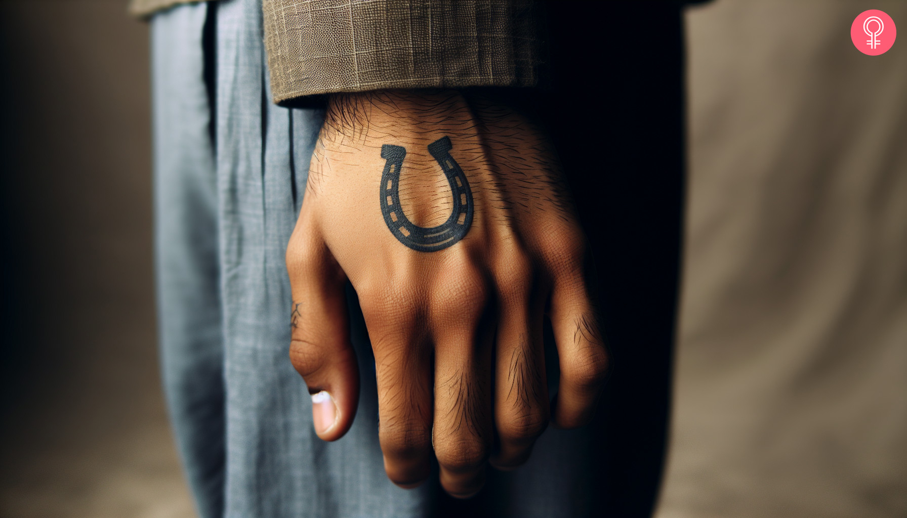 A man with a horseshoe hand tattoo