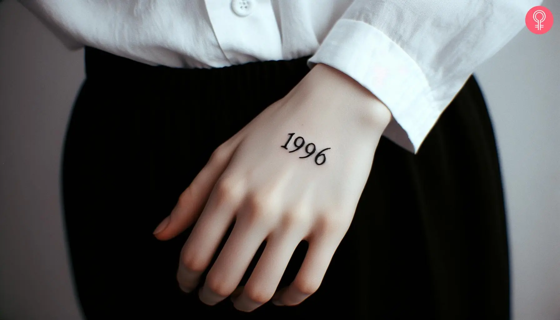 A minimalist 1996 tattoo inked at the back of the palm