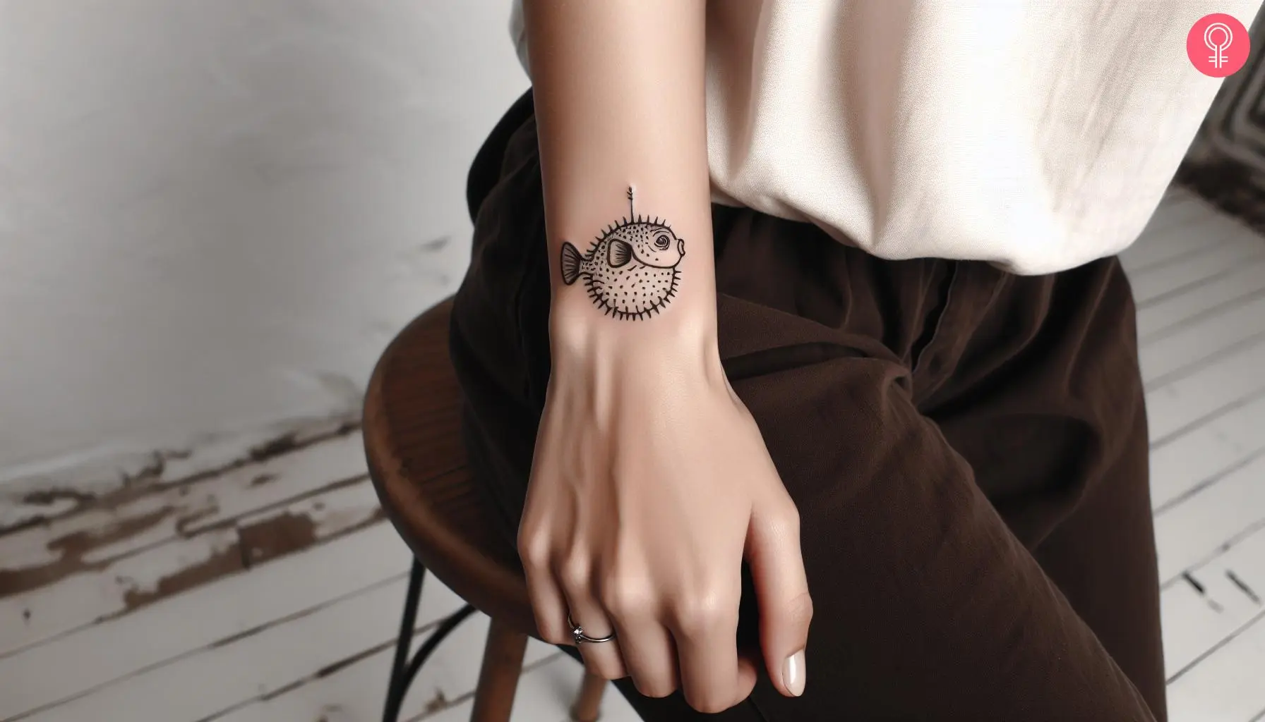 A minimalist puffer fish on the wrist