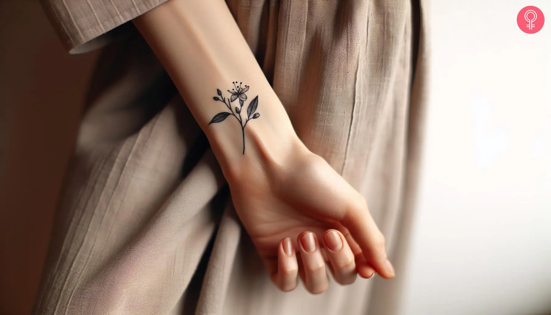 A minimalistic honeysuckle wrist tattoo