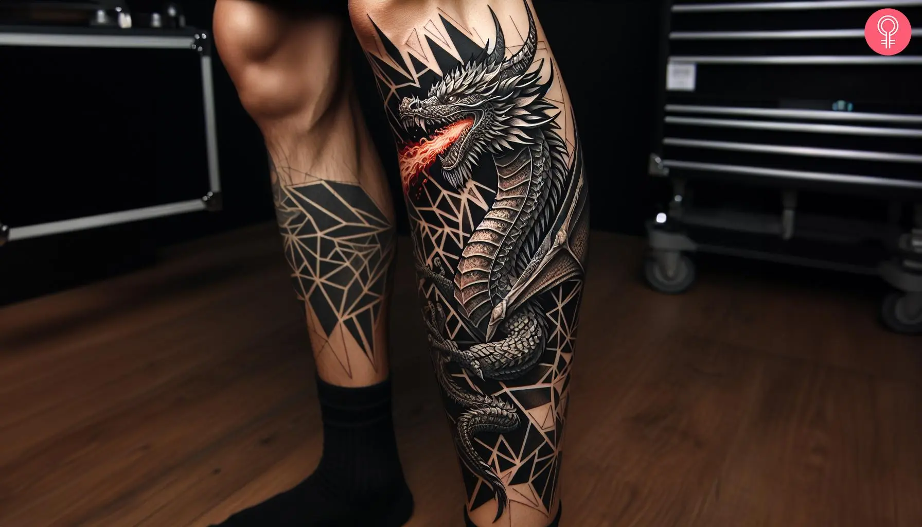 A realistic dragon tattoo on the leg