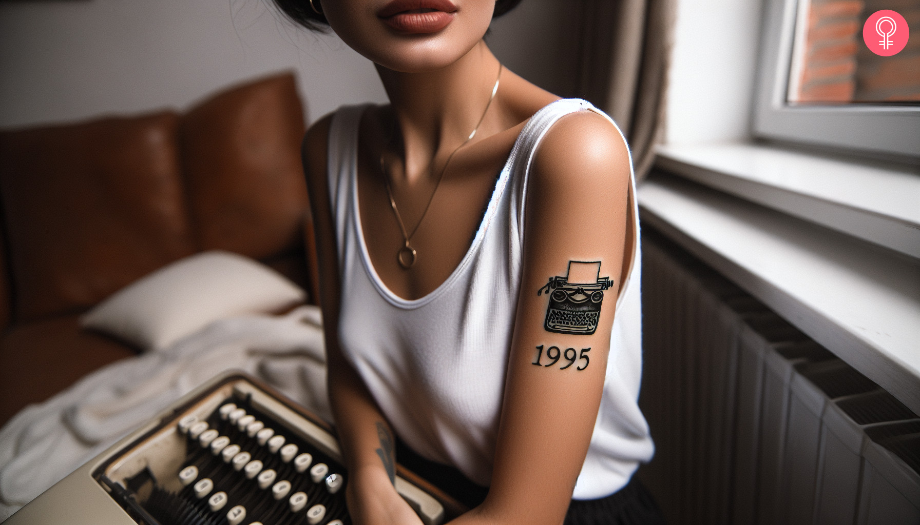 A tattoo of a vintage typewriter with 1995 written on it