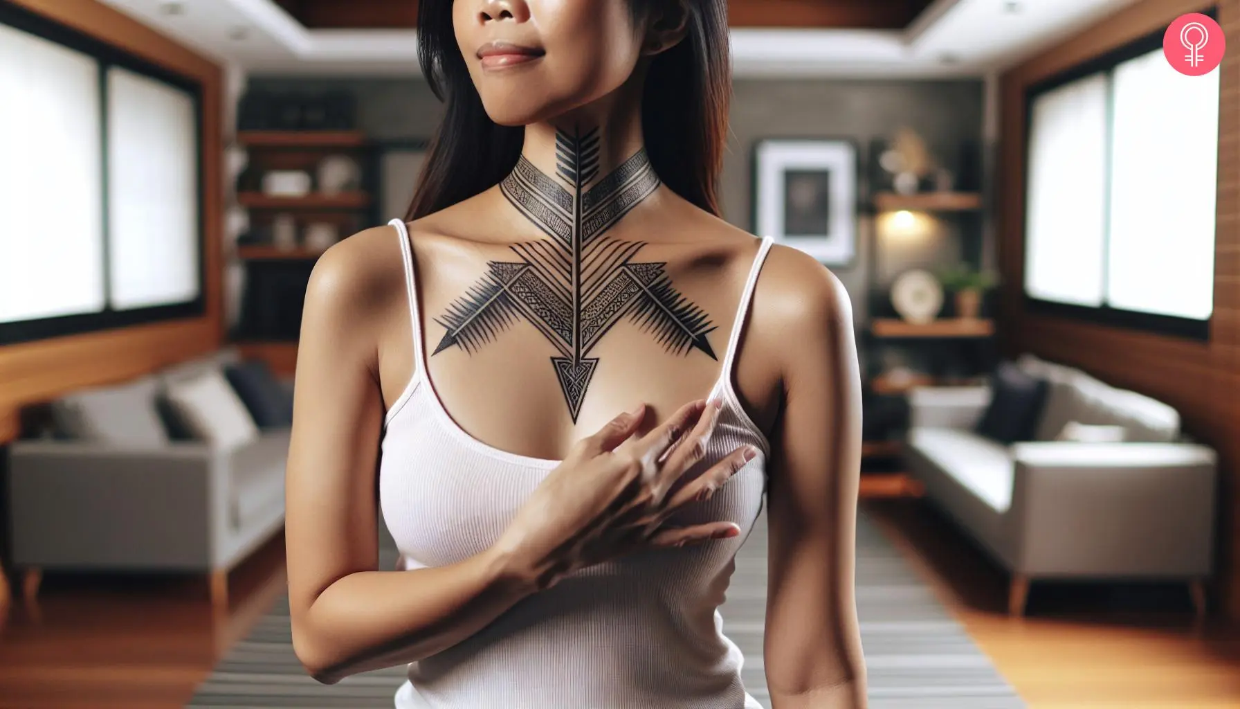 A tattoo with an attractive blend of lines, patterns, and arrows