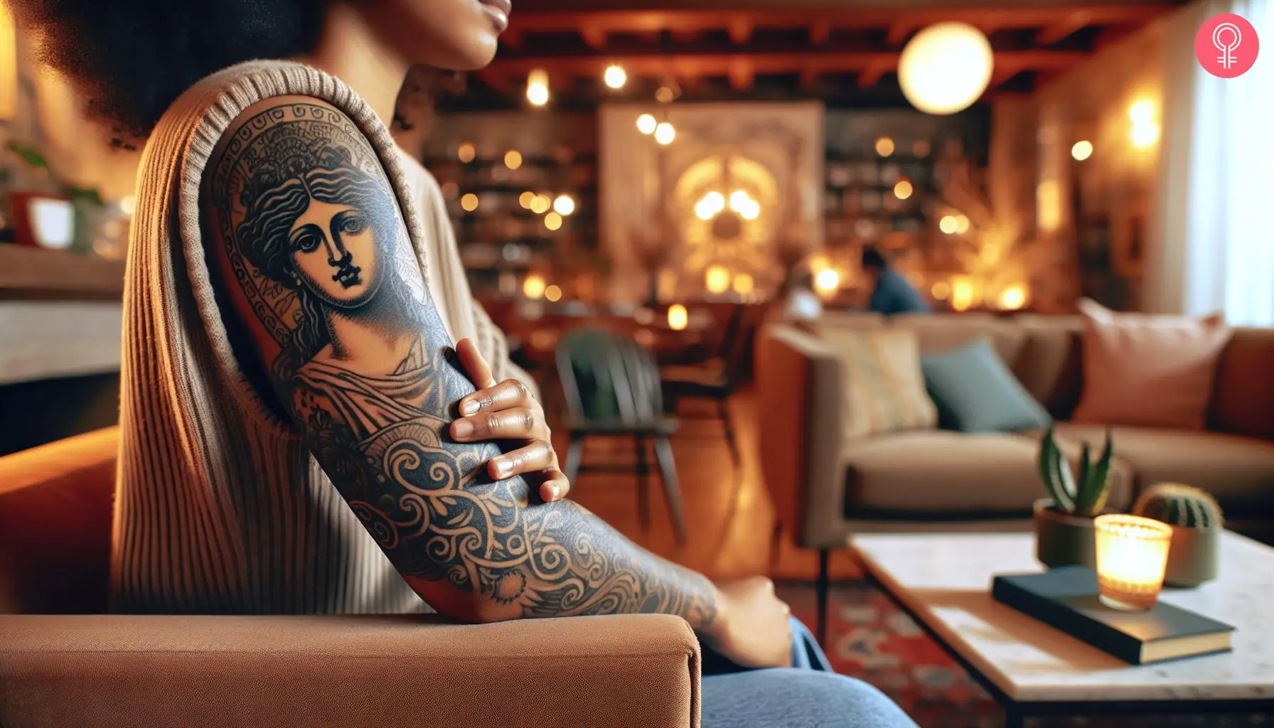 A traditional Aphrodite tattoo on the arm of a woman