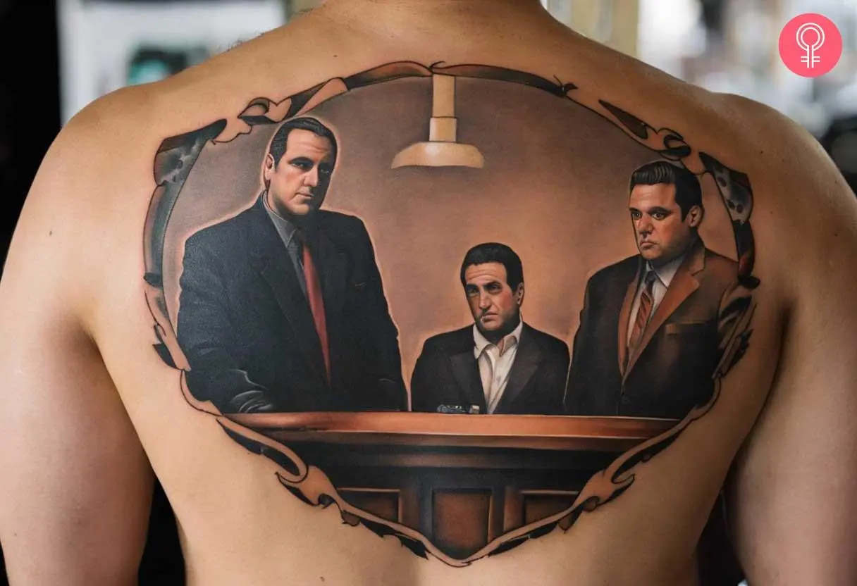 A traditional Sopranos tattoo on the upper back