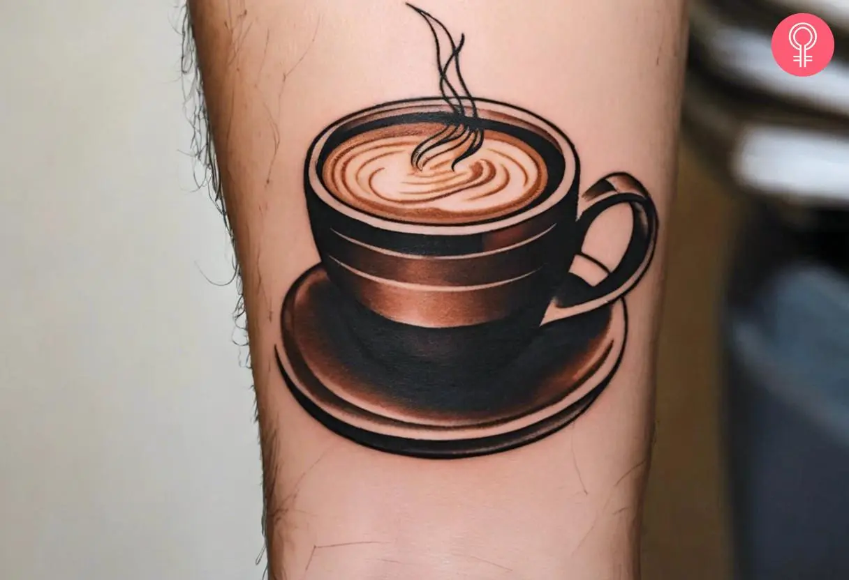 A traditional coffee tattoo on the forearm