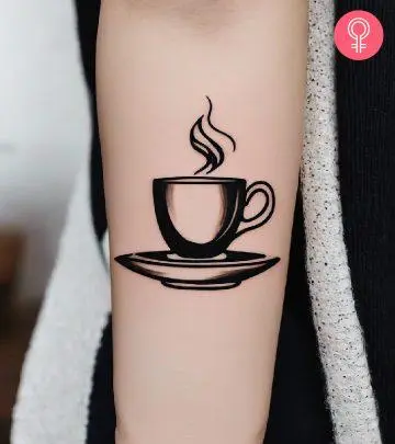 A traditional coffee tattoo on the forearm