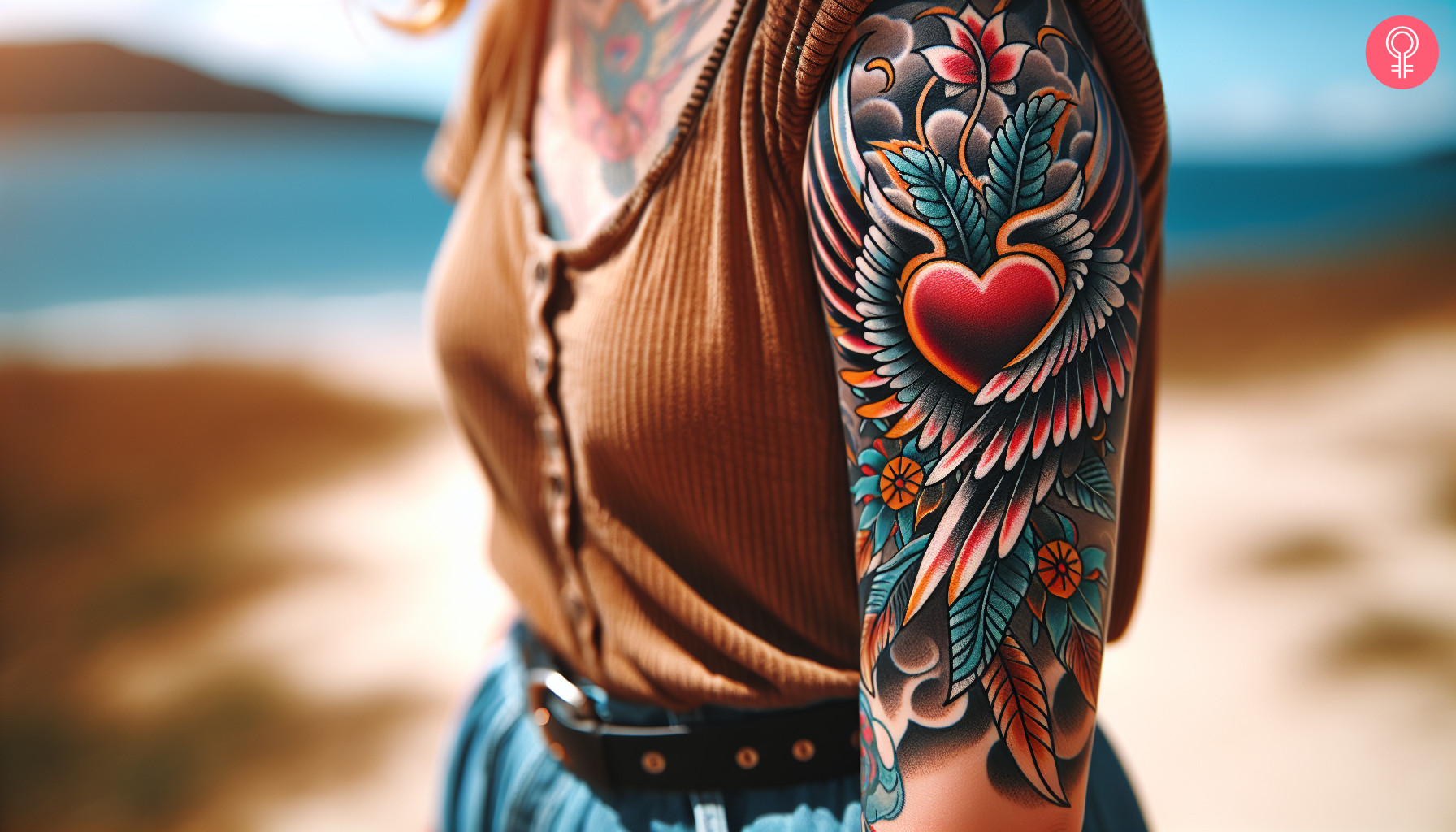 A vibrant American Traditional style angel wings tattoo