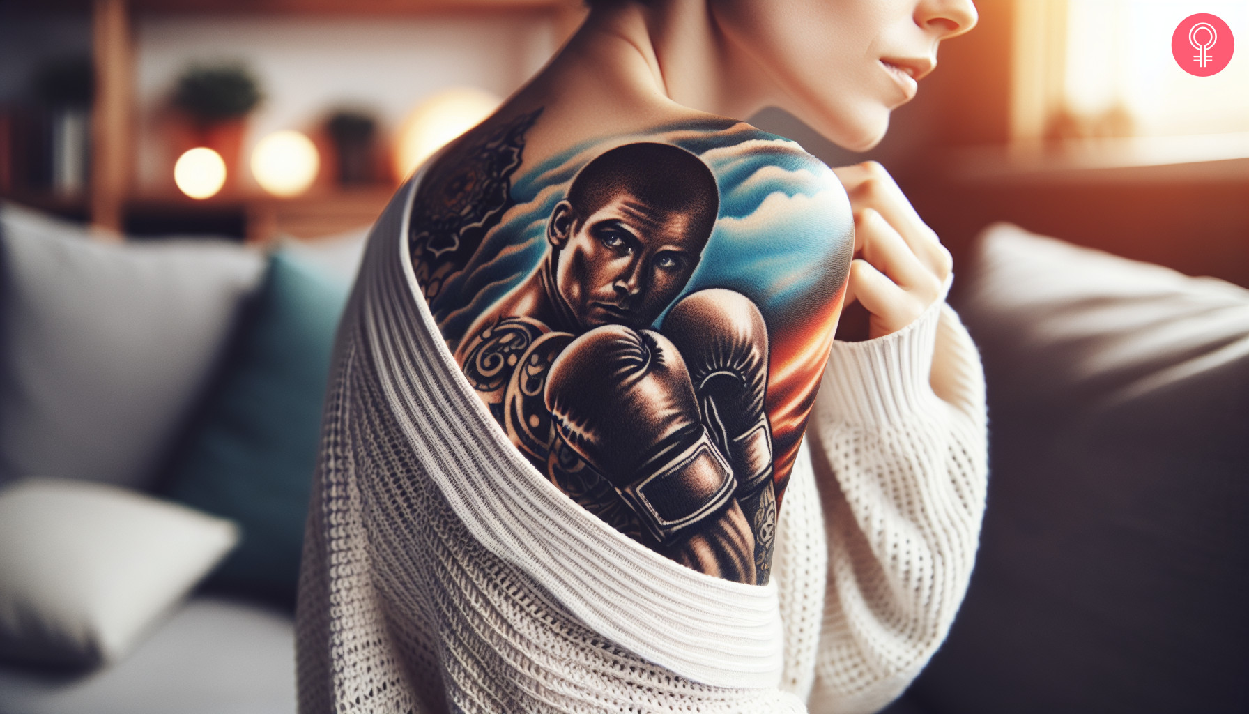 A vintage boxer tattoo on a woman’s back