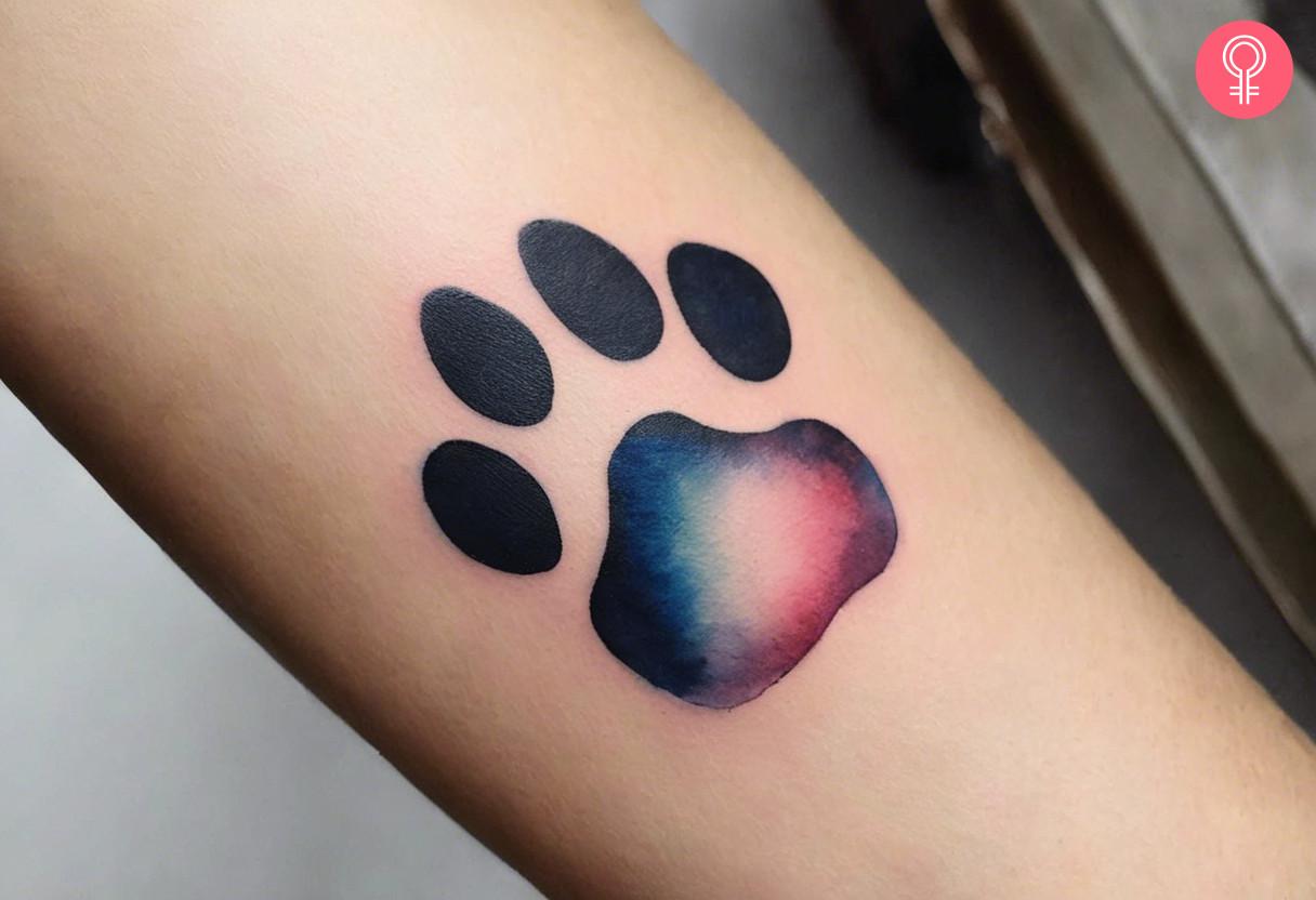 A watercolor dog print on the wrist