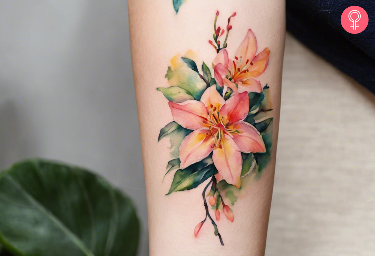 A watercolor ink honeysuckle tattoo