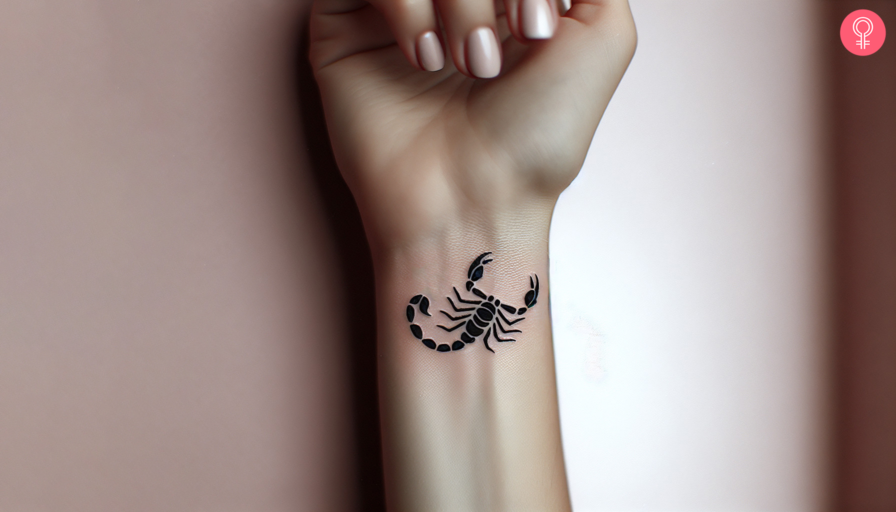 A woman wearing a Scorpio zodiac tattoo on her inner wrist