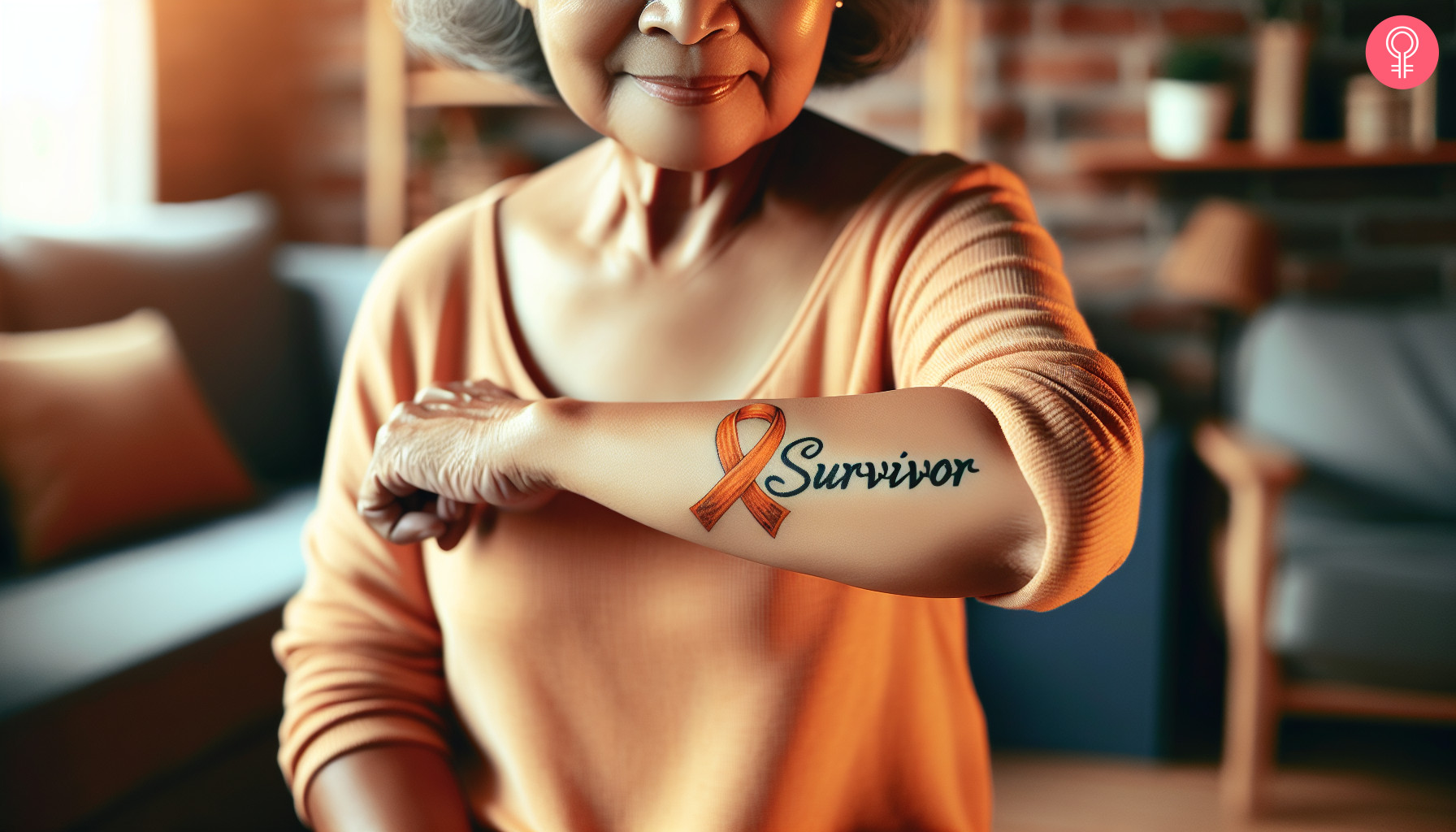 A woman wearing a ‘survivor’ MS tattoo on her forearm