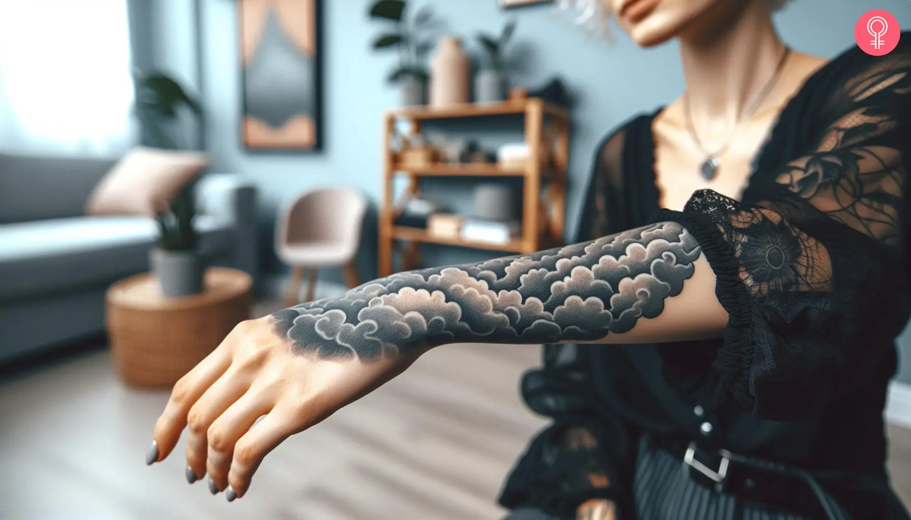 A woman with a cloud tattoo