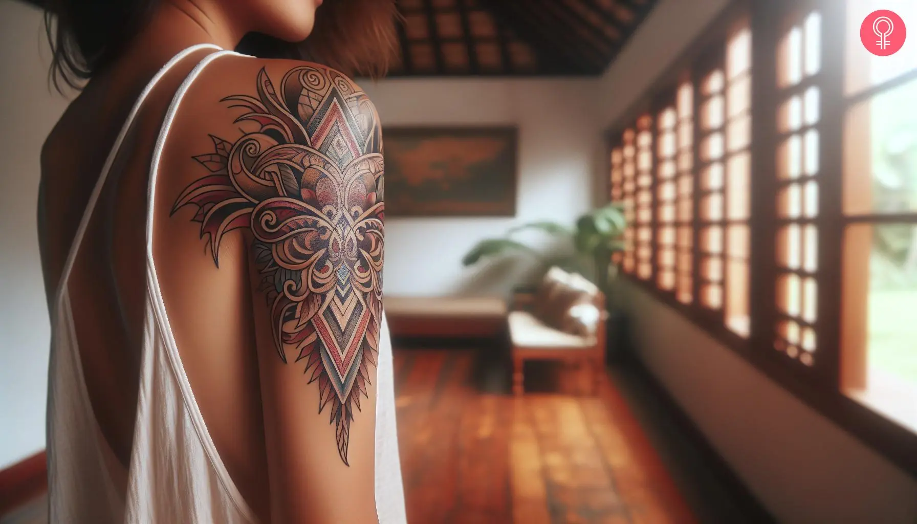 A woman with a contemporary Filipino tattoo on her upper arm