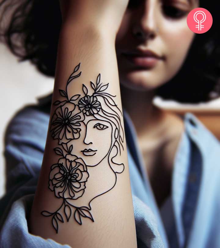 A woman with a flower head tattoo