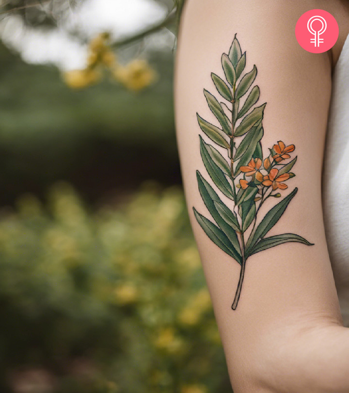 A woman with a sage tattoo on her arm