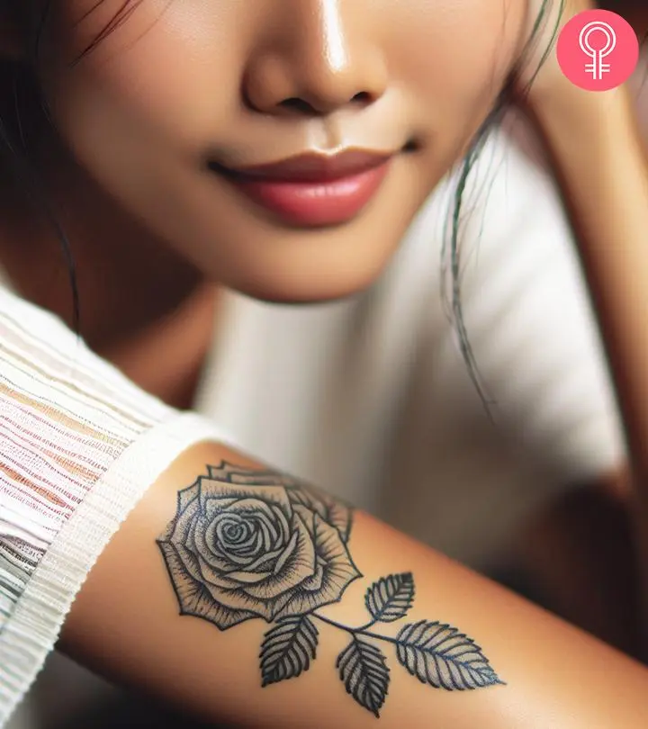 A woman with a shading rose tattoo