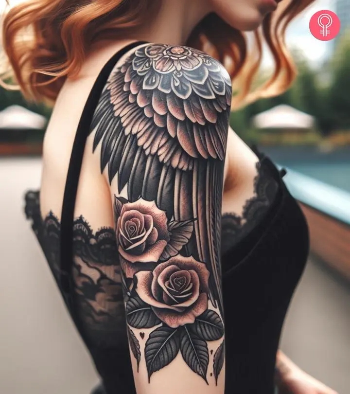 A woman with an angel wings tattoo