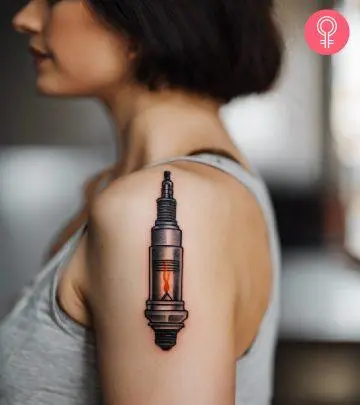 A piston tattoo on a woman’s arm