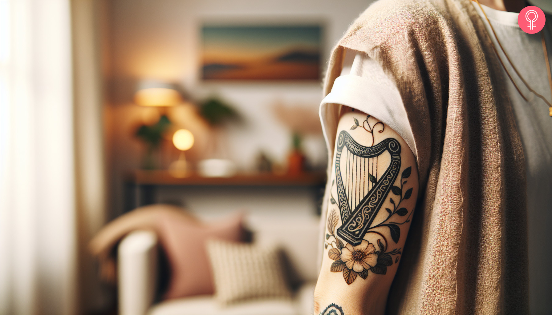 American traditional harp tattoo on the arm