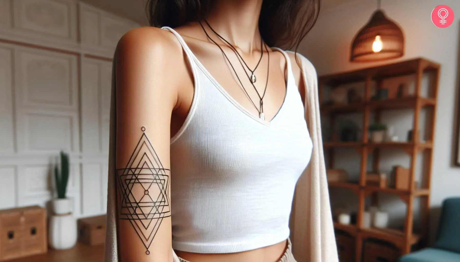 An intricate sacred geometry merkaba tattoo