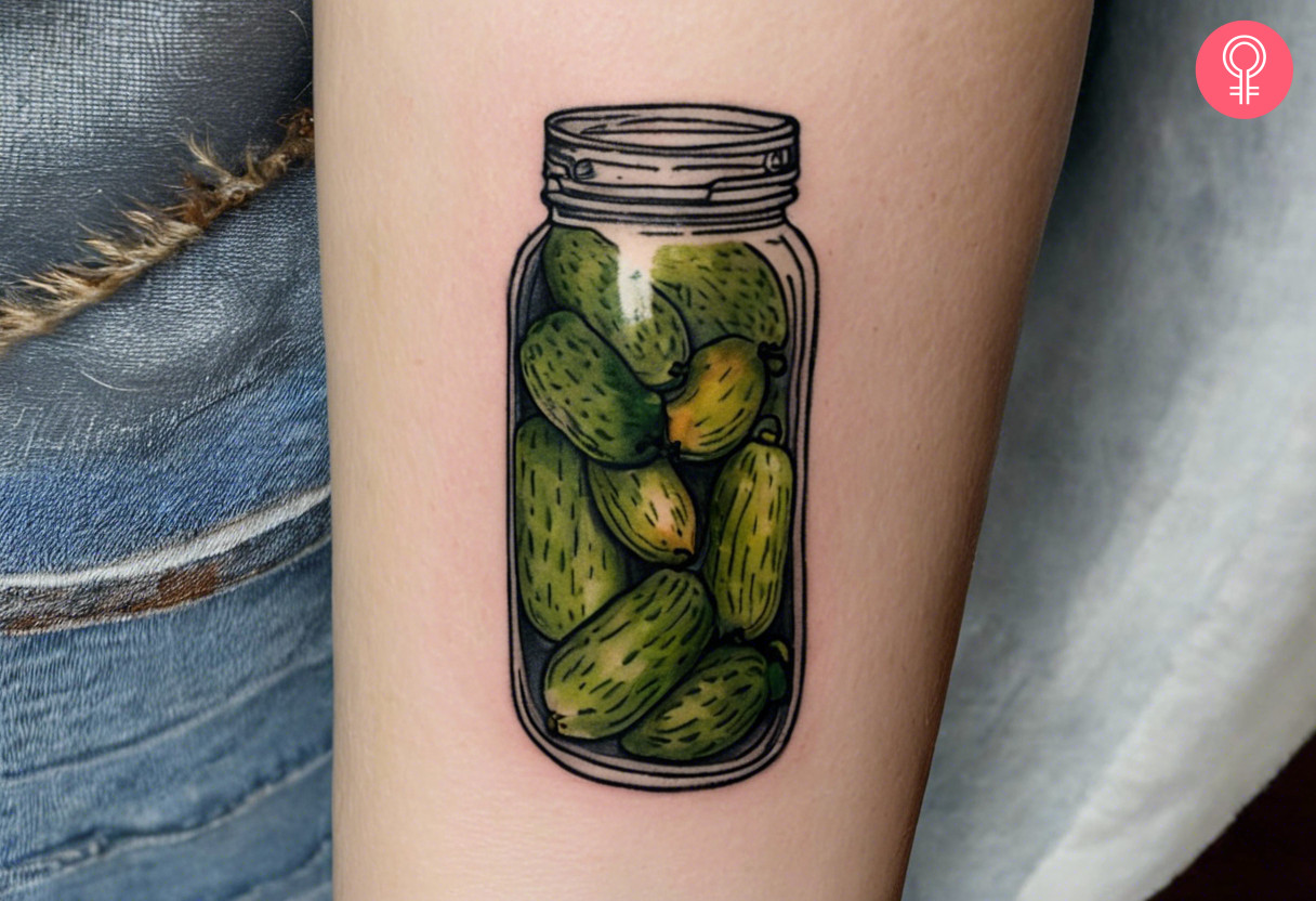 Artisan pickle jar tattoo