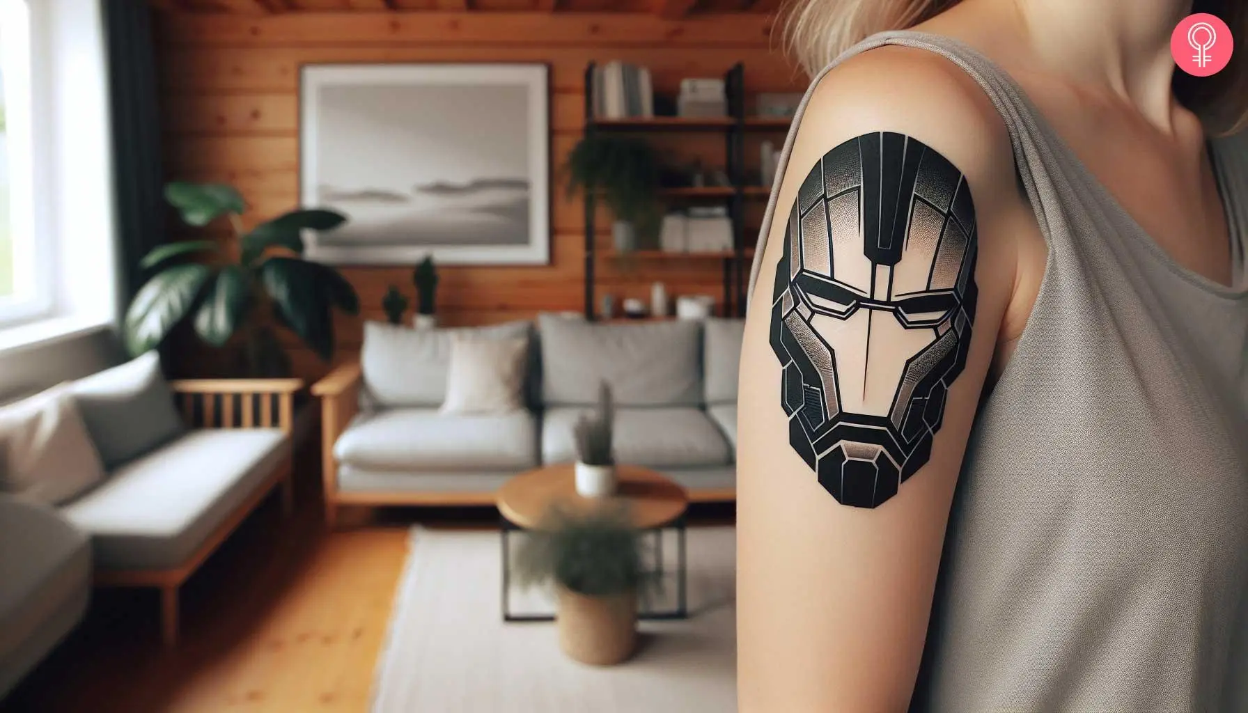 Avengers tattoo of iron man in black and white