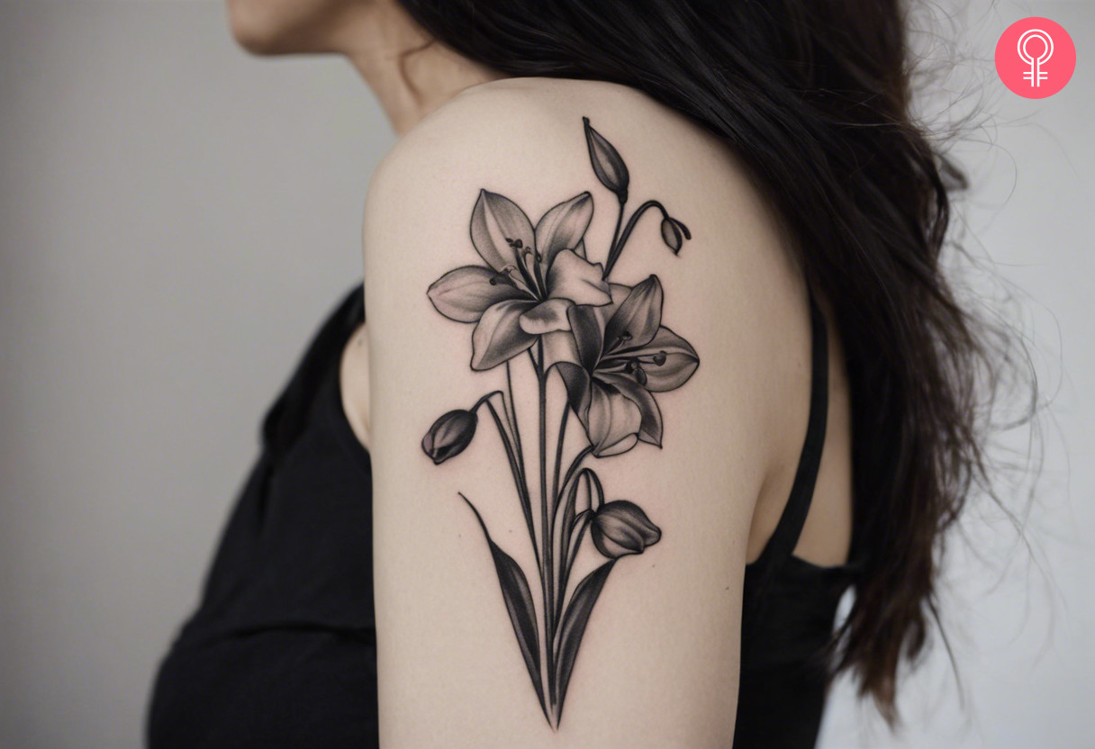 Black and white bluebell flower tattoo