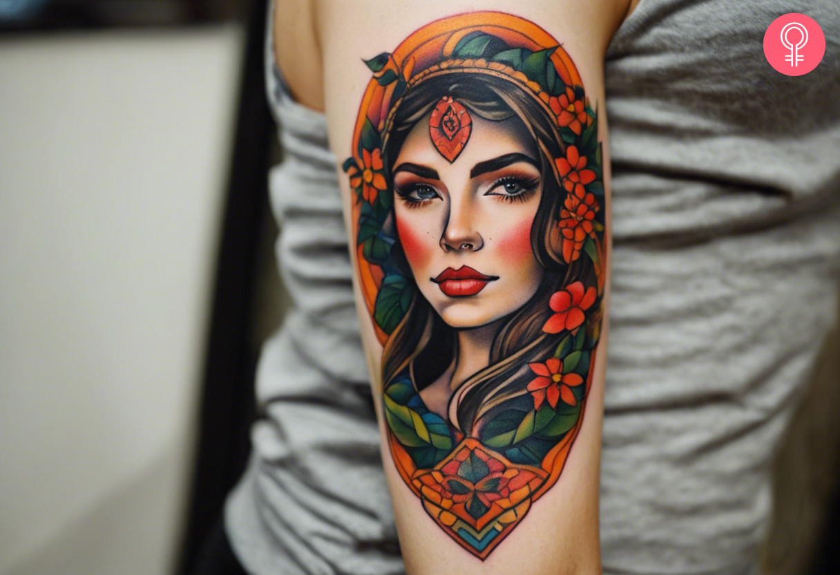 Bright color tattoo on the upper arm