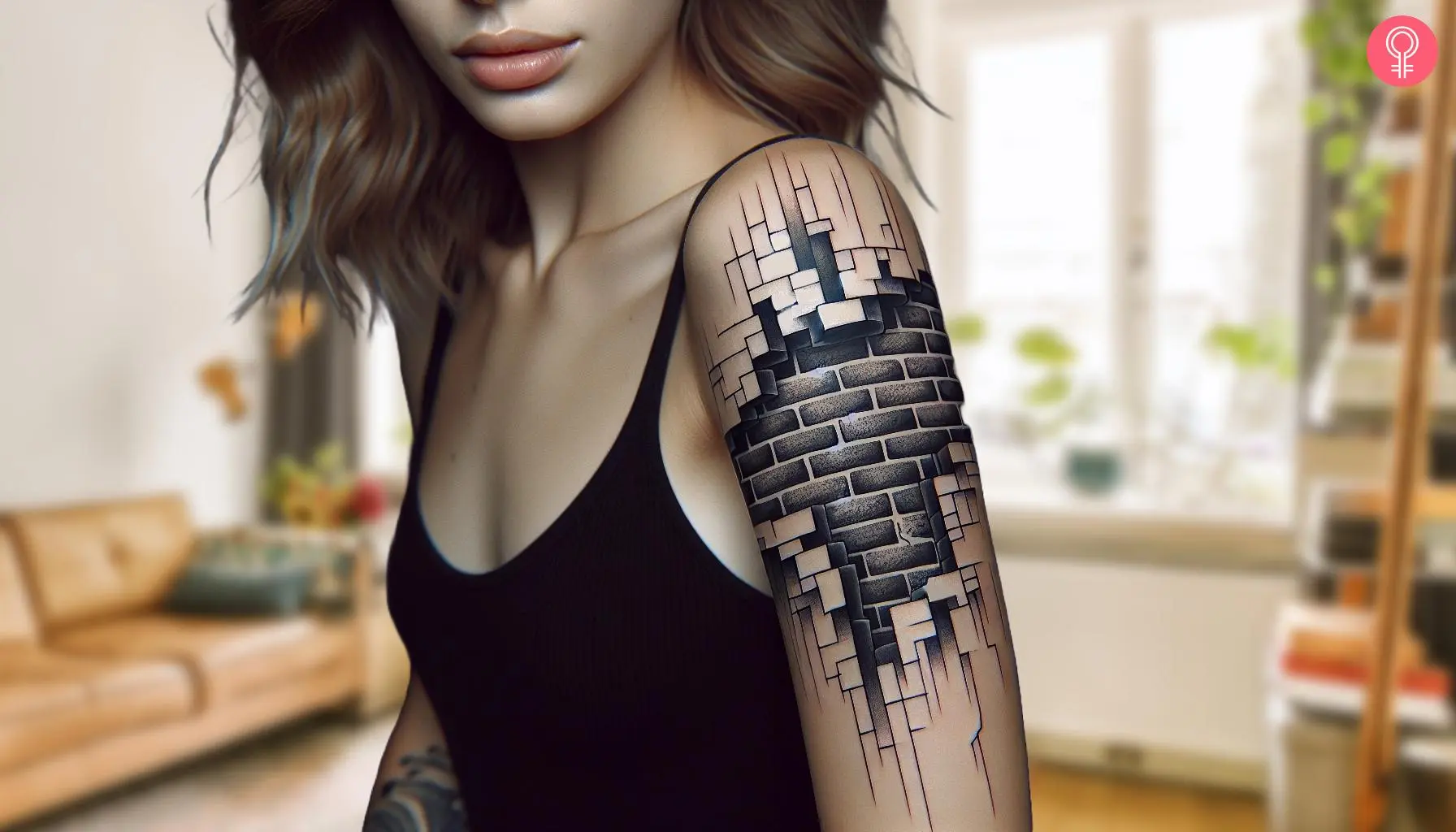 A broken brick wall inked on the upper arm