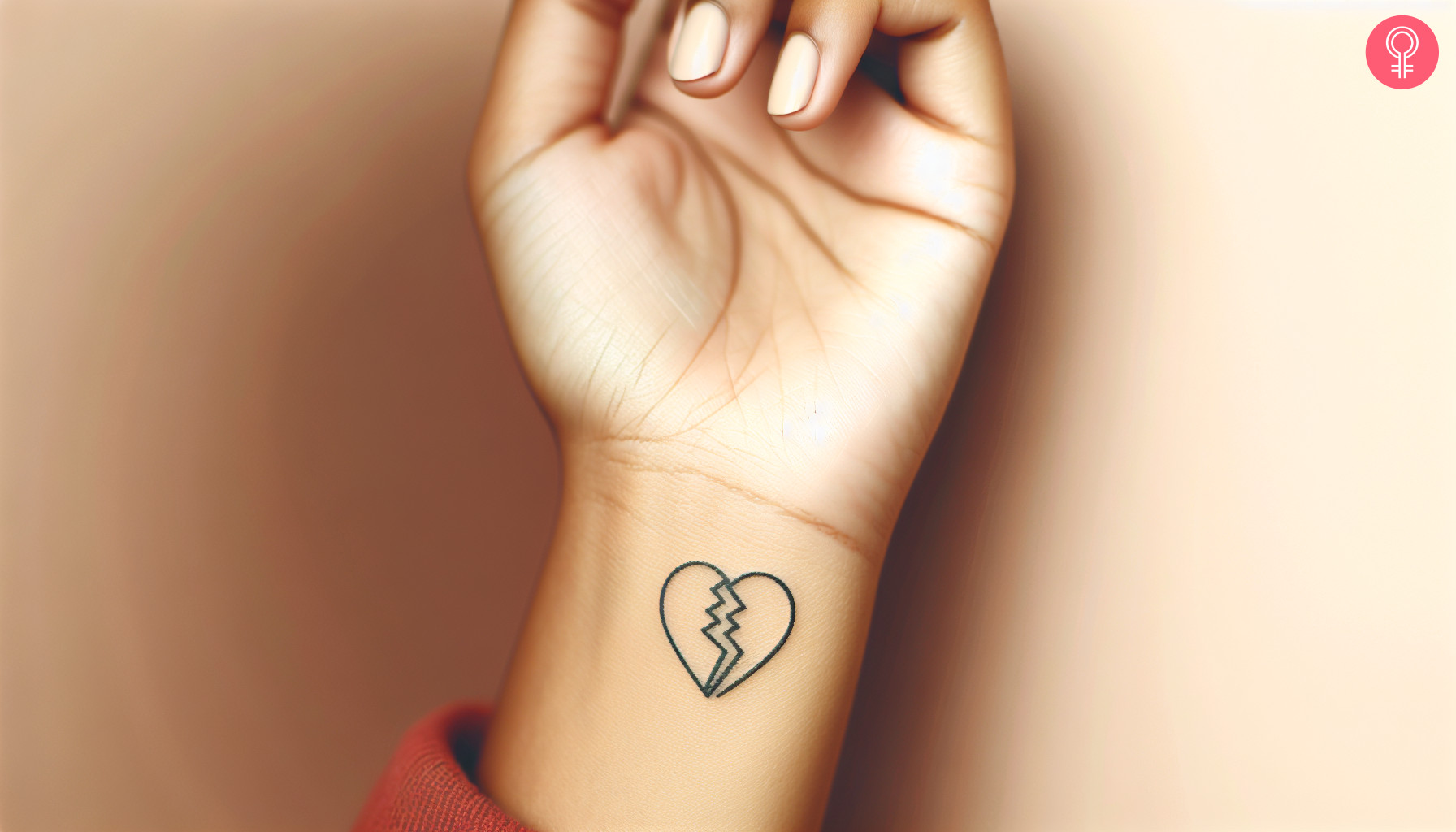 A woman with a broken heart tattoo on her wrist