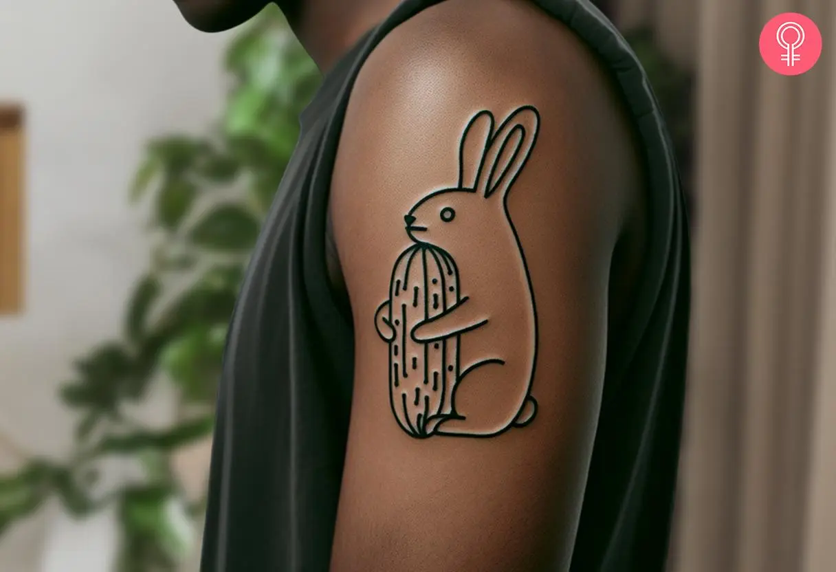 Bunny holding a pickle tattoo