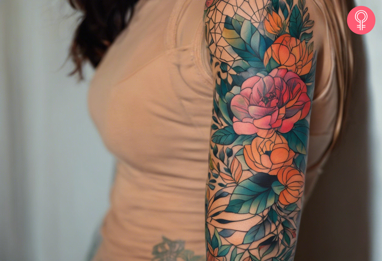 Colorful tattoo on the sleeve