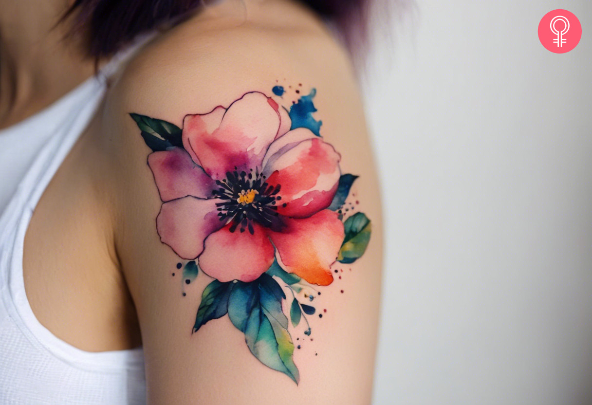 Colorful flower tattoo on the upper arm