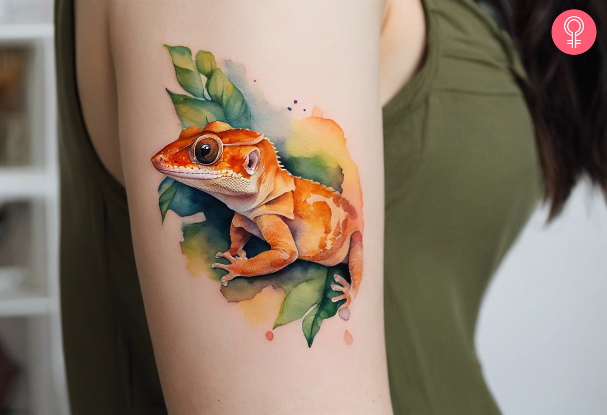 Crested gecko tattoo on the arm