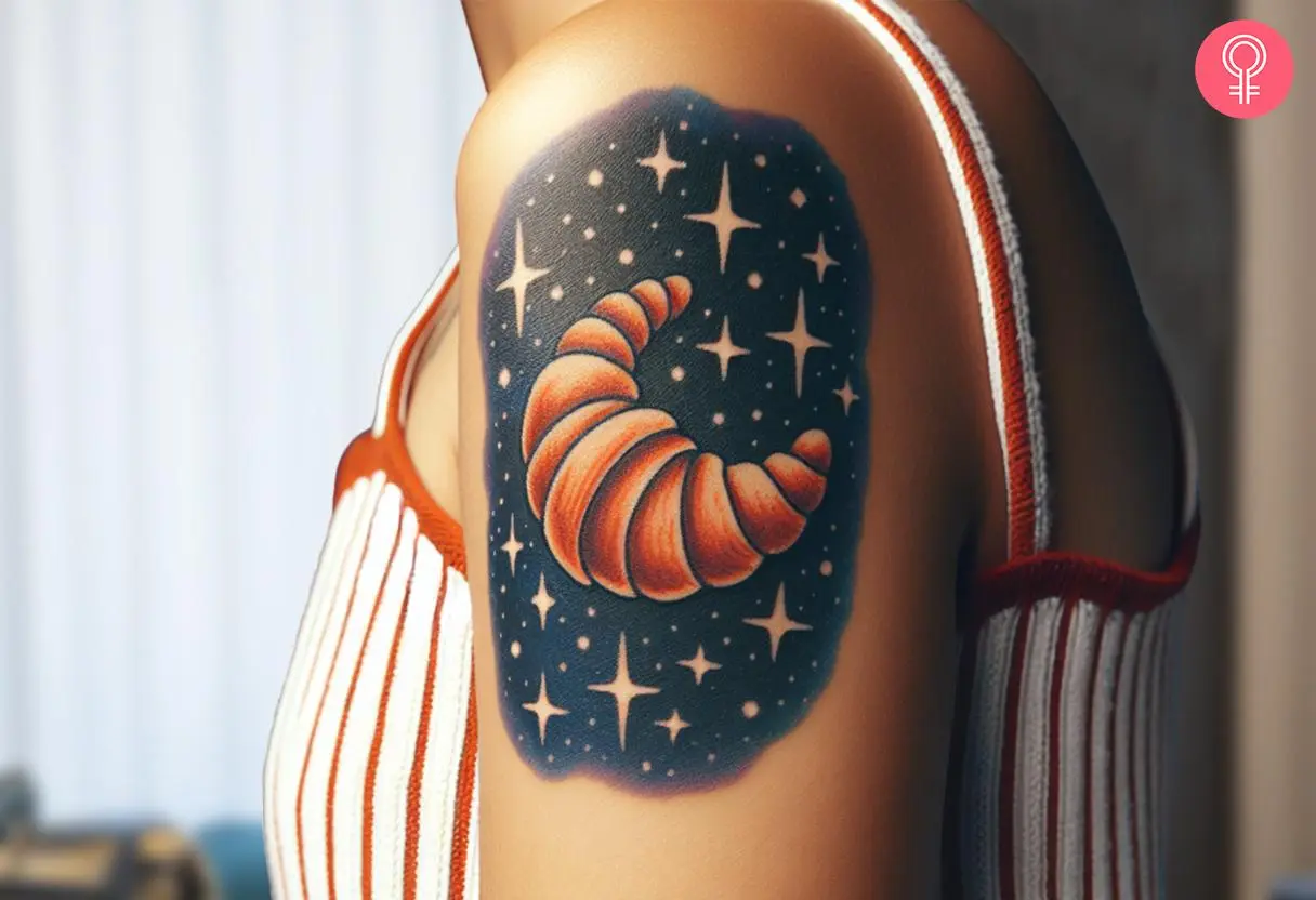 Woman with croissant moon tattoo on her hand