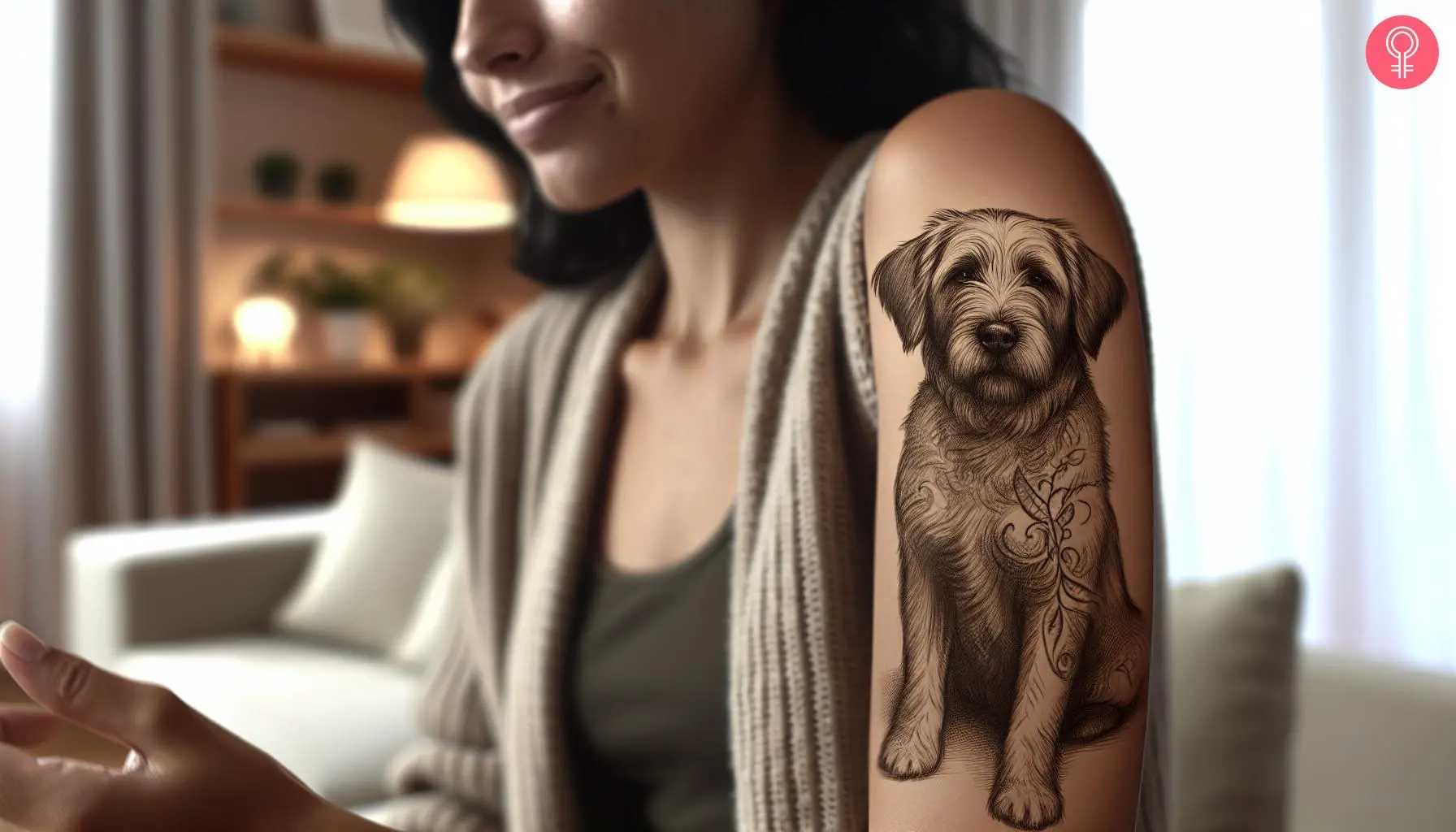 A woman with a cute dog tattoo