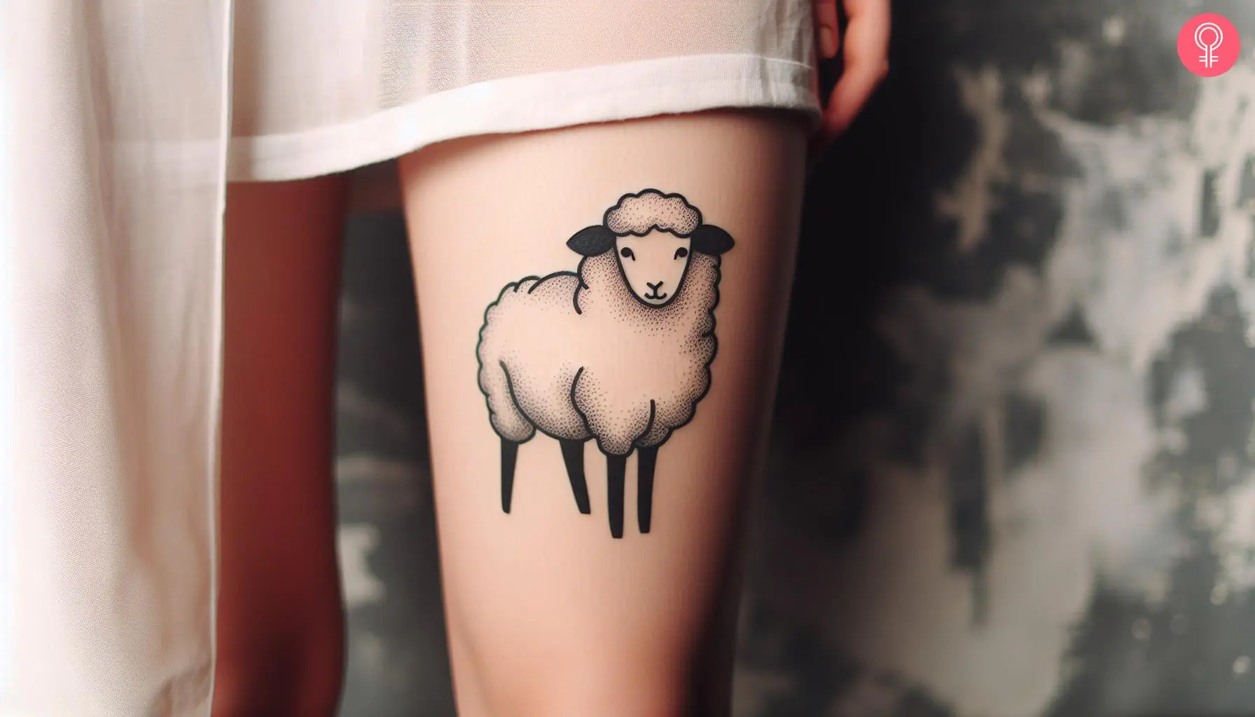 Dotted sheep tattoo on the thigh