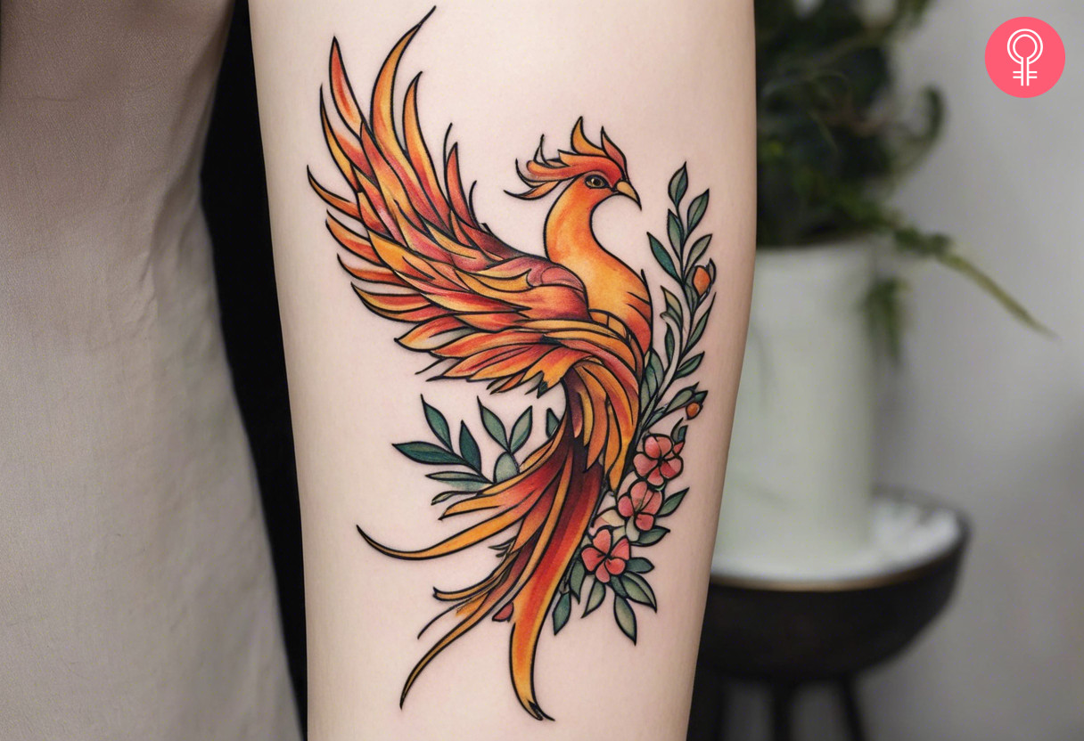 Feminine Phoenix rising tattoo