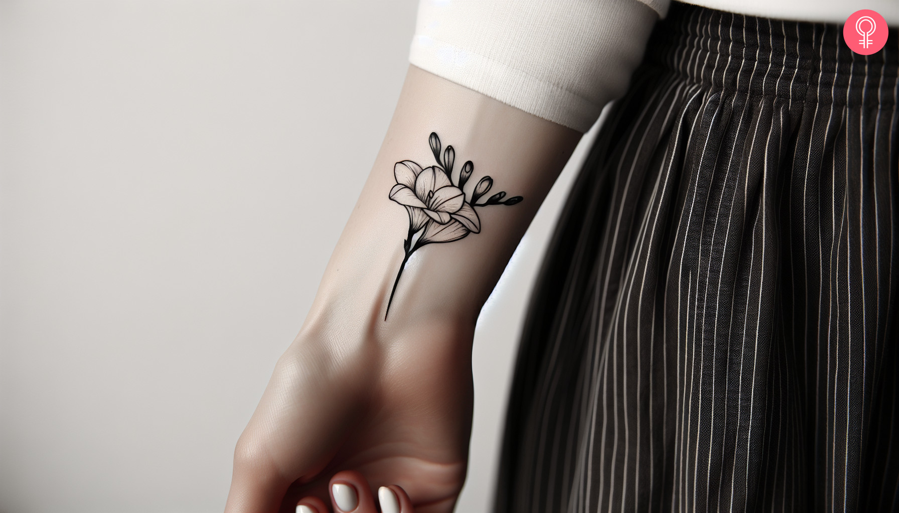 A freesia tattoo on the forearm