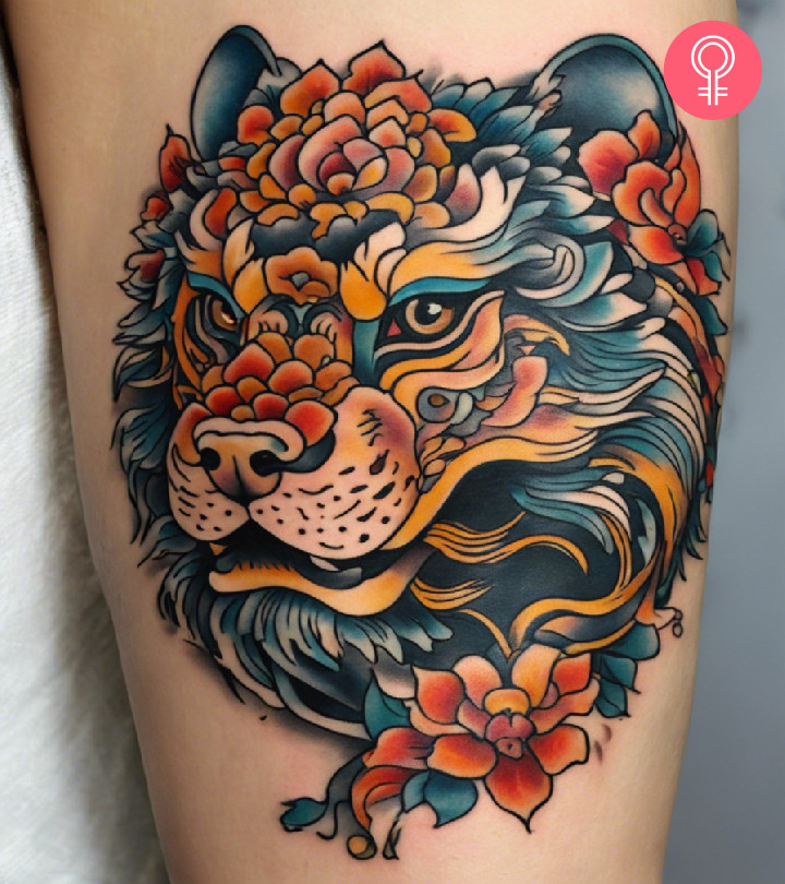 Foo dog tattoo on the arm