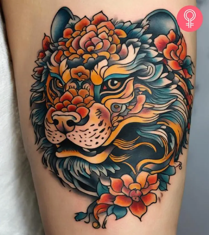 Foo dog tattoo on the arm