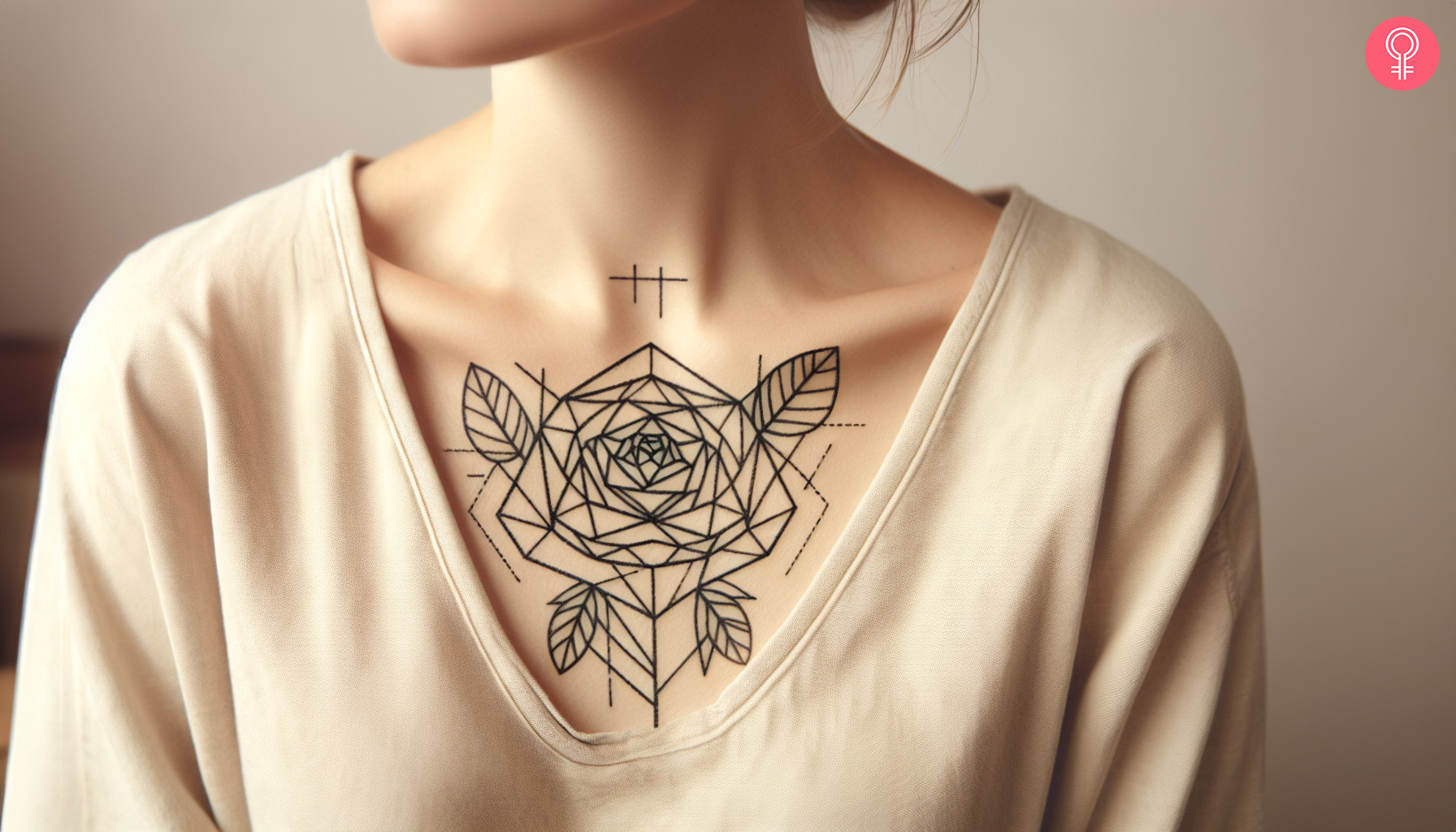 geometric rose chest tattoo female