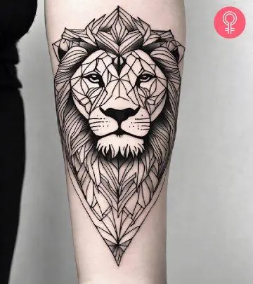 Geometric lion tattoo on the forearm