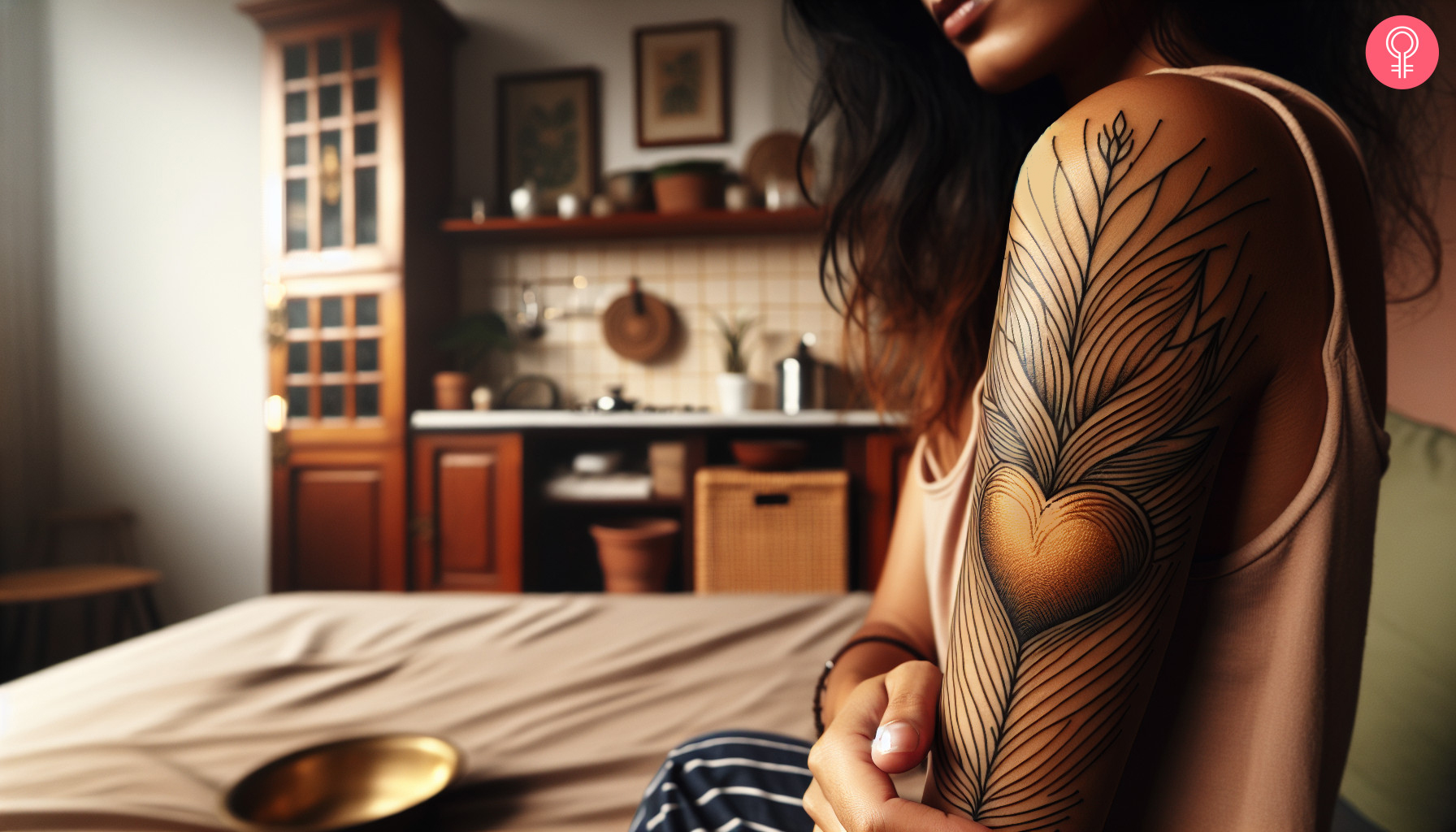 A woman with a golden heart sleeve tattoo