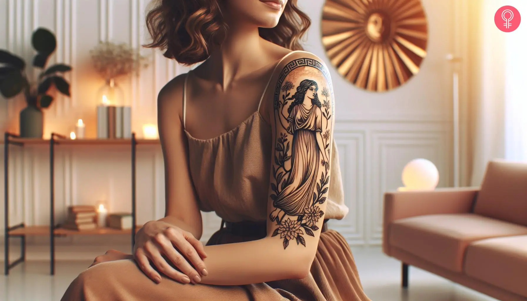 Greek goddess Persephone tattoo on the upper arm