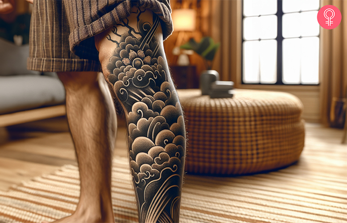 Japanese cloud tattoo on the half-sleeve of the leg