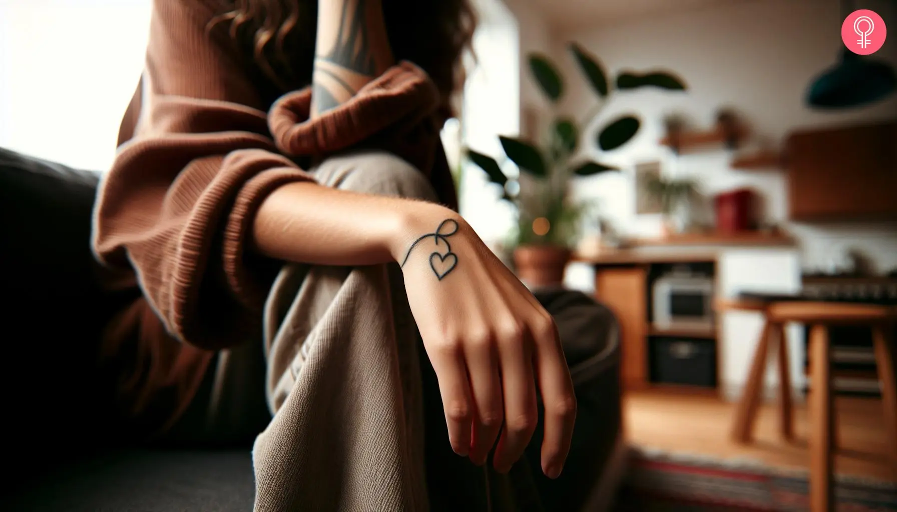 A woman with a minimalist tattoo of the letter Y 