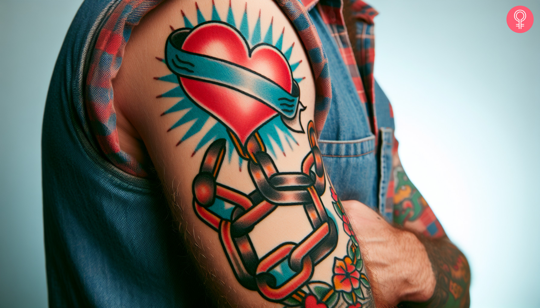 Heart chain tattoo on the upper arm